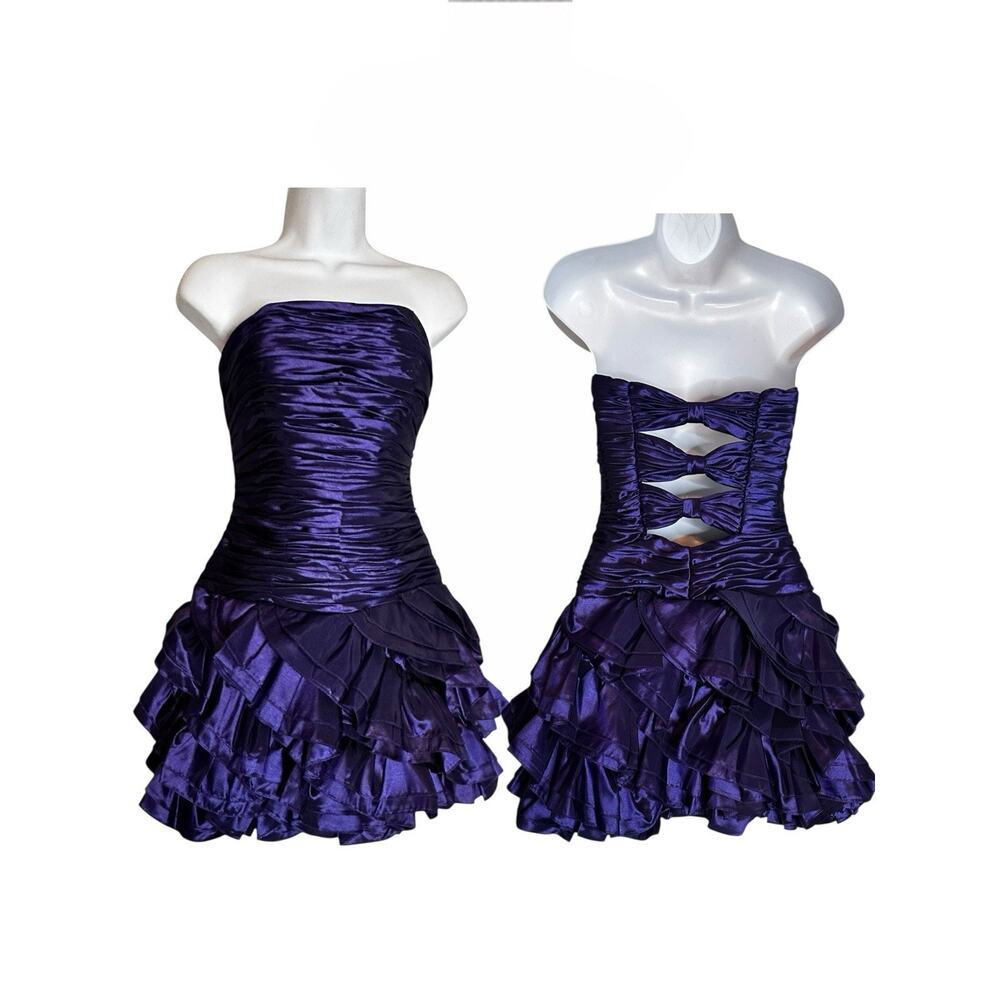 Faviana Purple Strapless Ruffle Mini Dress Open Bow Back Moody Hoco Prom Party 8